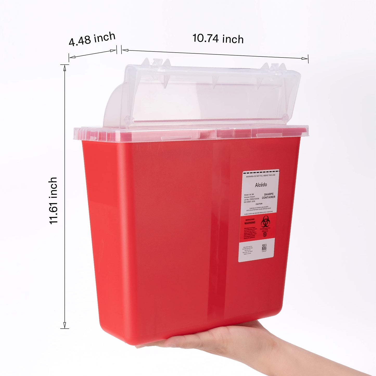 Alcedo Sharps Container for Home and Professional Use 5 Quart (2 Pack), Biohazard Needle and Syringe Disposal, Mailbox Style Lid, Medical Grade