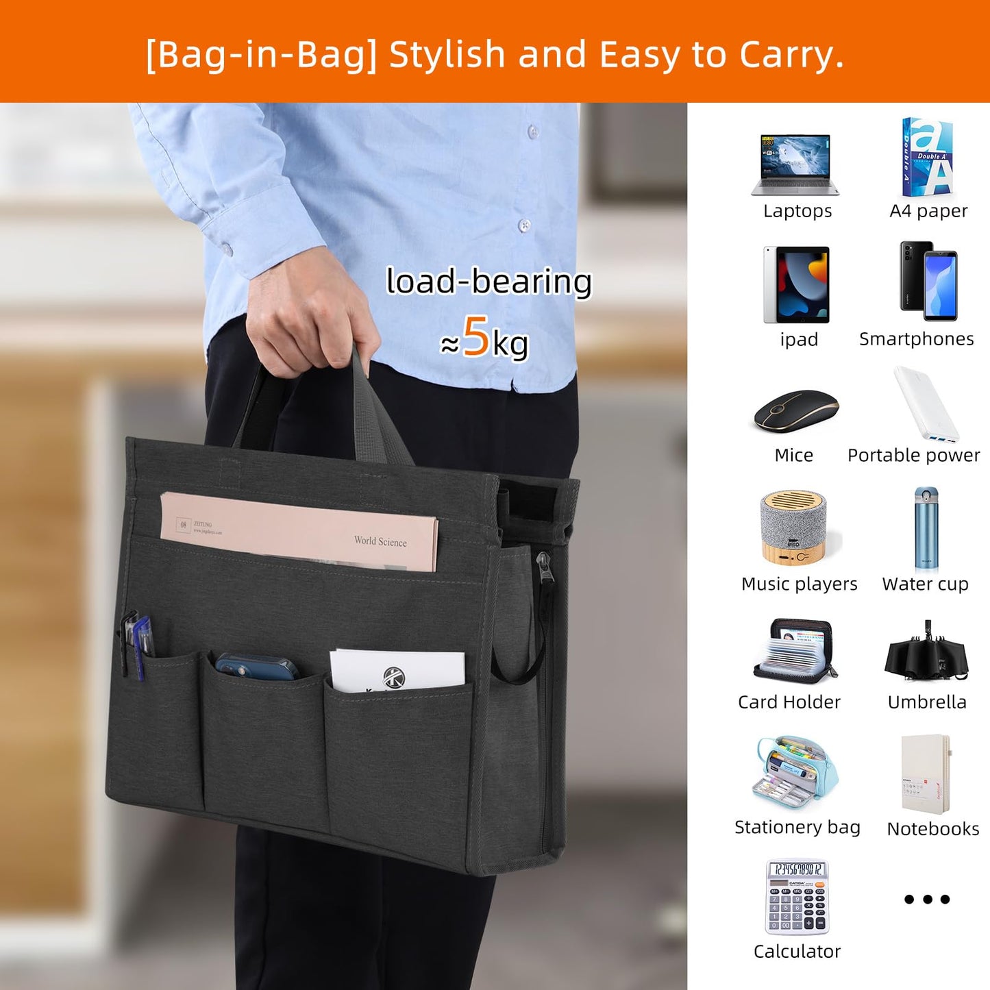 MASTLU Under Desk Hanging Storage Bag, Desk Organizer Storage, Office Side Storage Bag, Compatible with A4 Files, Detachable Handle Design, No Assembly Required, For Office Home School (Black)