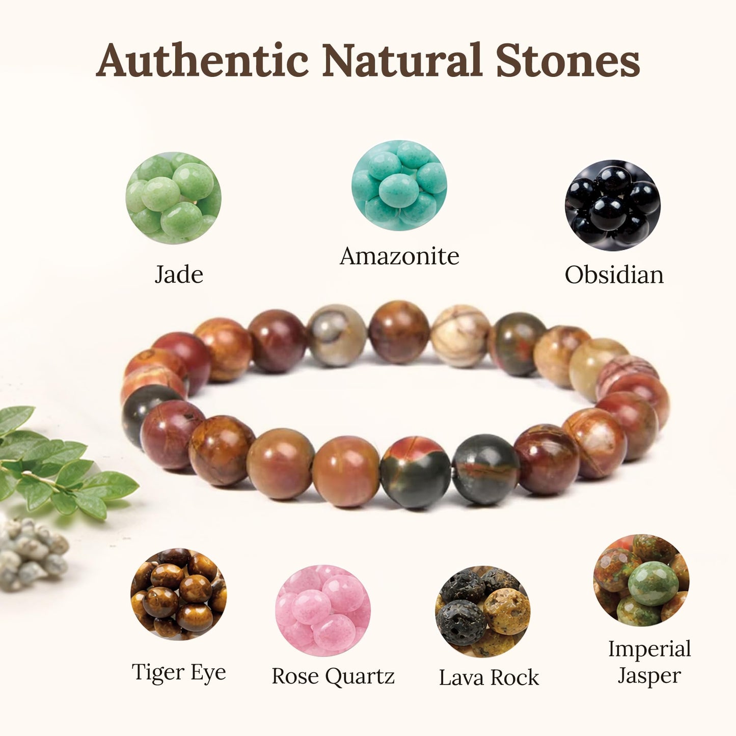 Elm City Direct 8mm Natural Stone Beaded Bracelet – Unisex Crystal Stretch Bracelets for Men & Women, Chakra & Healing Jewelry, Gift-Ready Beaded Bracelets (Egg Stone, 8mm)