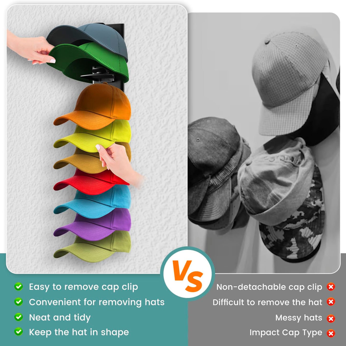 PCEEL 2Pack Upgraded Contour Fit Lock Hat Organizer for Baseball Cap,Hat Rack Strong Adhesive Hat Hangers for Wall Hold Up to 20 Hats,Multi-layer Hat Storage Display for Closet,Door Bedroom-Black