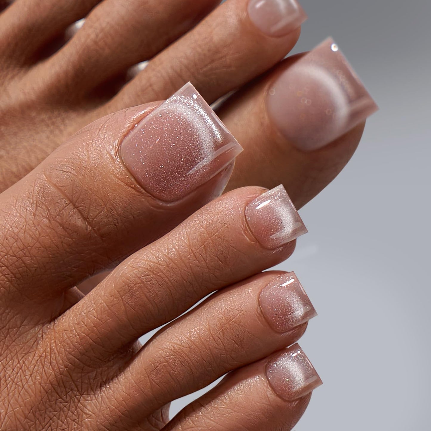 BTArtboxnails XCOATTIPS Toe Nail Tips - Lamp-Curable Sharp Square Cat Eye Press On Toenails for Women, 150 Soak Off Glitter Toe Nail Extensions in 15 Sizes, Builder Gel & Top Coat Required