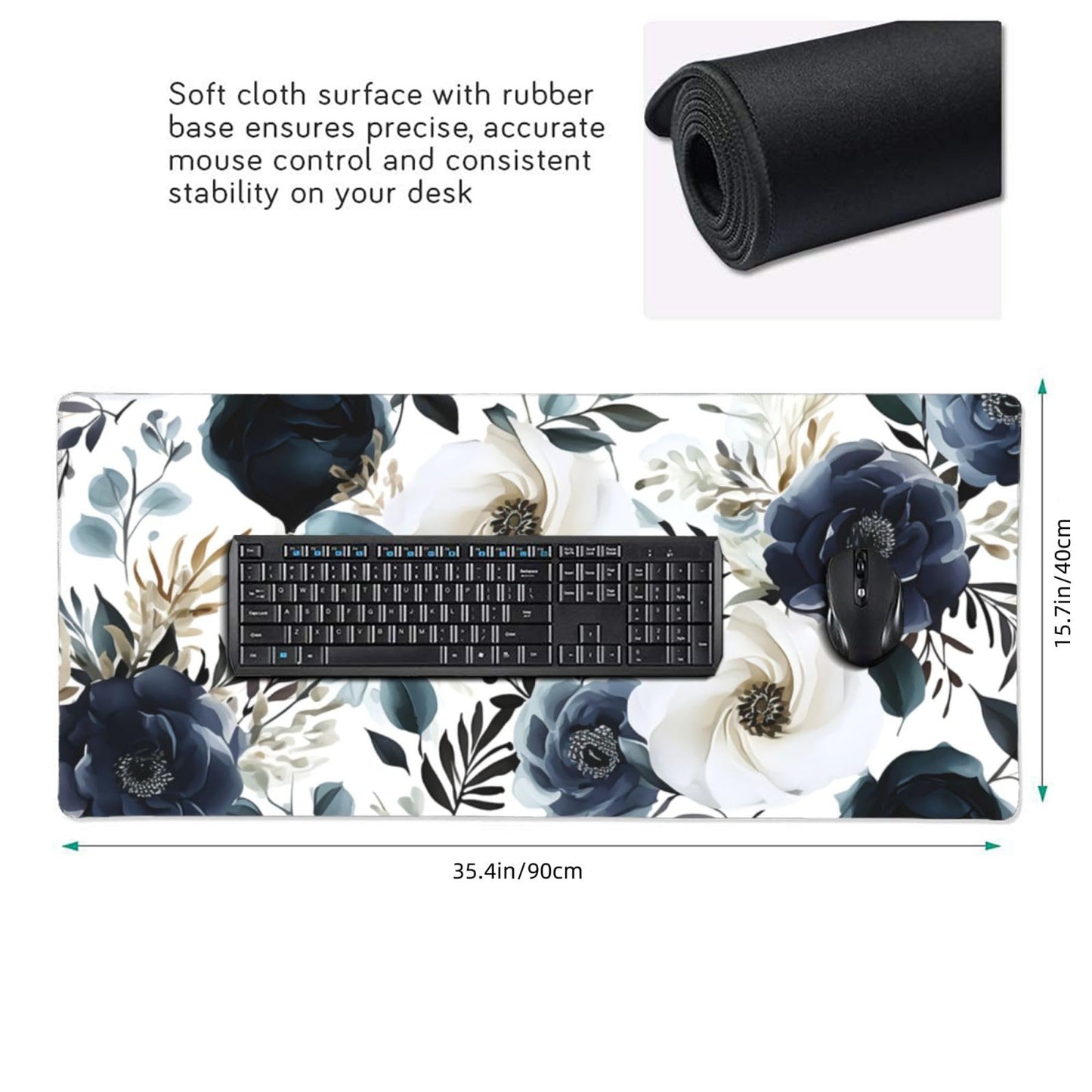 35.4 x 15.7 in, XXL Large Mouse Pad for Desk, Extended Keyboard Mouse Mat for Computer Office, Big Laptop Mouse pad, Gaming Pc-Boho Navy Blue Peony Florals