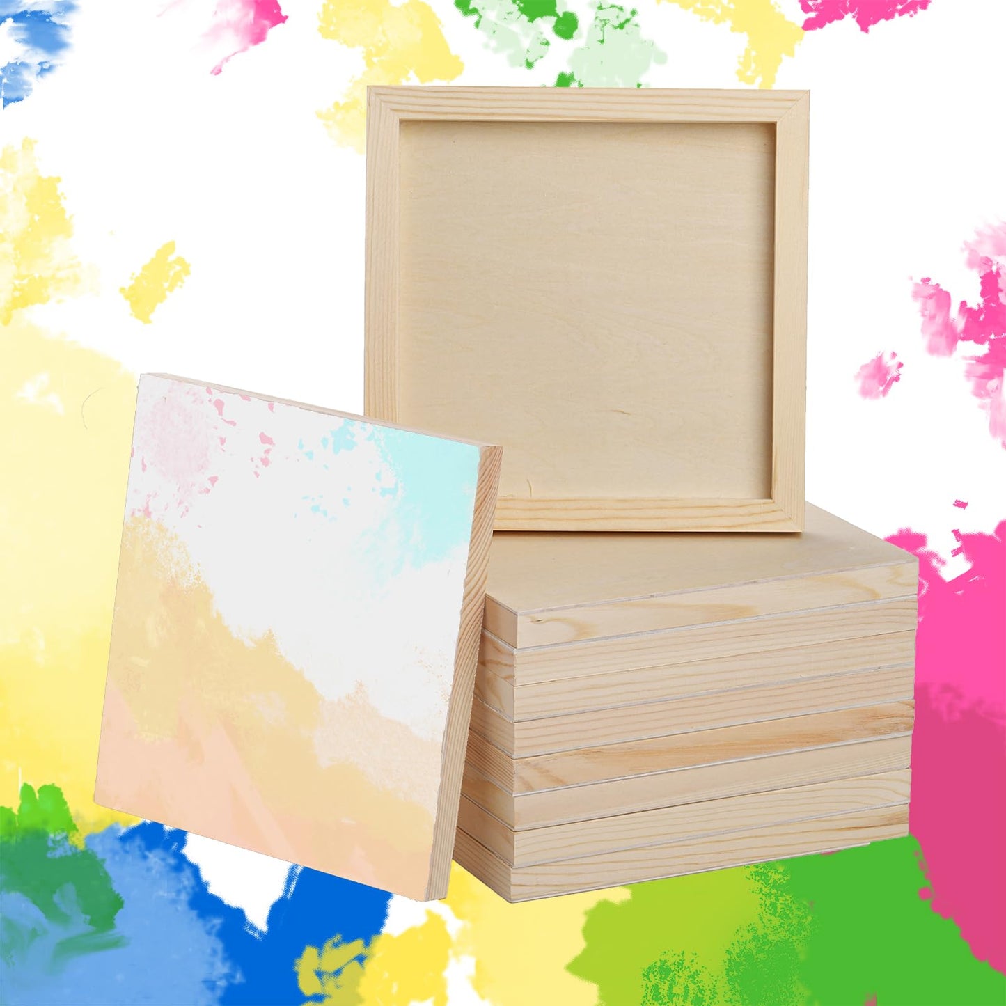Yarlung 10 Pack Unfinished Wood Panels, 8 x 8 Inches Birch Wooden Cradled Painting Panel Canvas Boards for Watercolor, Arts and DIY Crafts, Easel Display, Use with Oils, Acrylics
