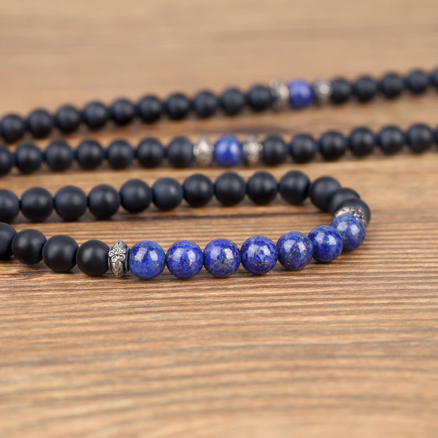 AmorWing Chakra Stones Matte Onyx Lapis Lazuli 108 Mala Beads Wrap Bracelet Necklace
