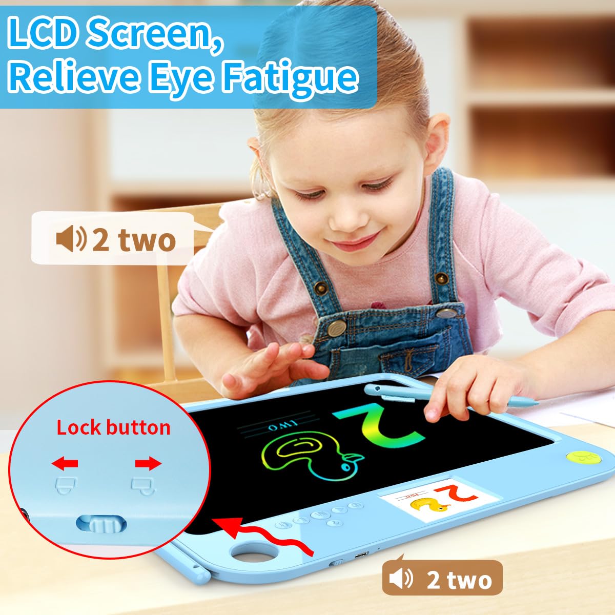 16 Inch LCD Learning Tablet Autism Toys forvalentines Day Gifts Kids 5-7 Dual-Screen Pad with 9 Learning Themes,Rechargeable Erasable Board Extra Stylus Lock Switch for Travel Home School