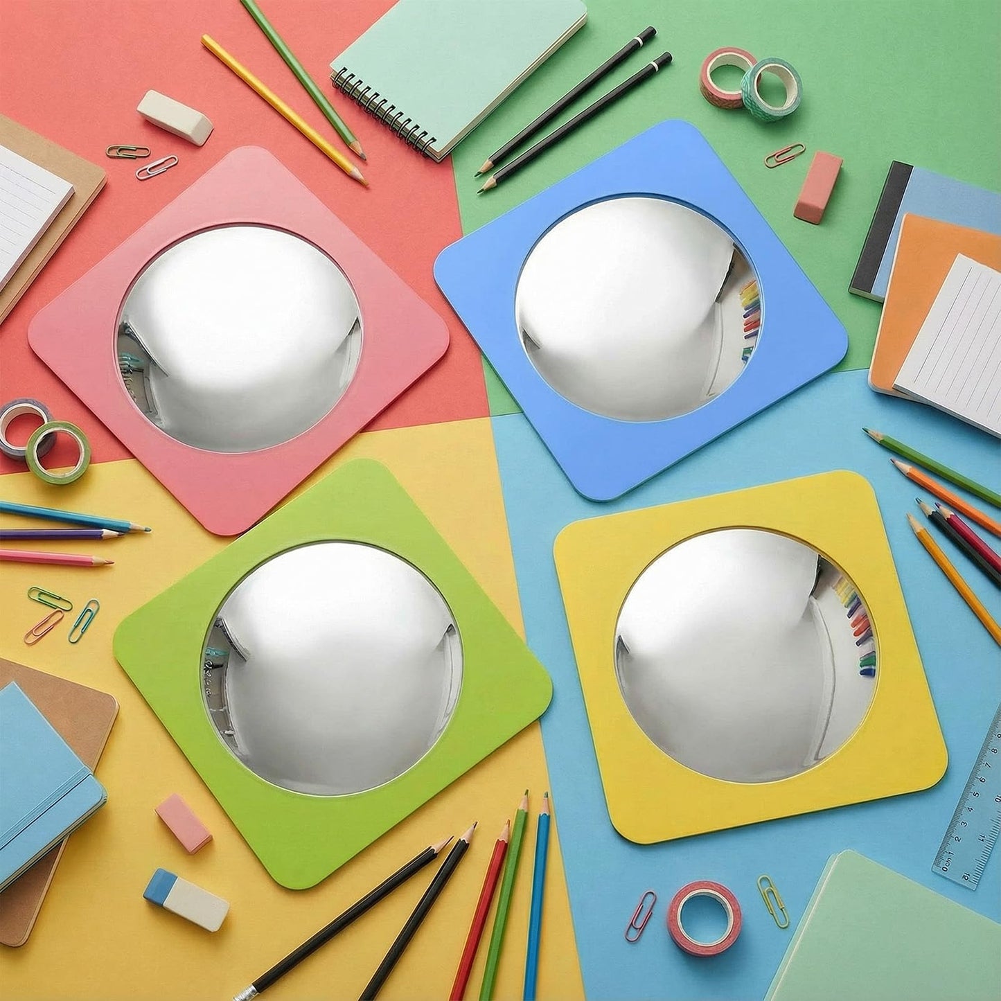 Geiserailie 4 Pcs Sensory Wall Mirror Acrylic Bubble Mirror Toys for Calming Corner Items - Sensory Room Have Visual, Tactile Stimulation (6 x 6 Inch,Pink,Yellow,Green,Blue)