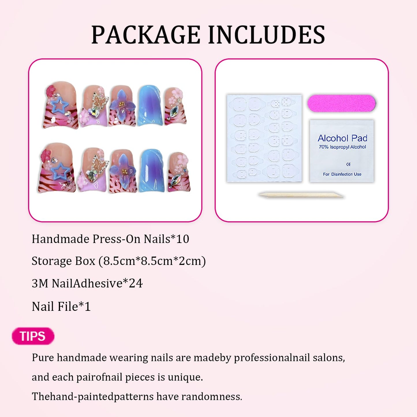Handmade Press on Nails Leopard Print 3D Luxury Flower & Butterfly Fake Nail Designs Gradient Stick on Nails Full Cover Flower Press on Nails Short Duck Muti-Layer Gel Thick Acrylic Nail for Women（M)