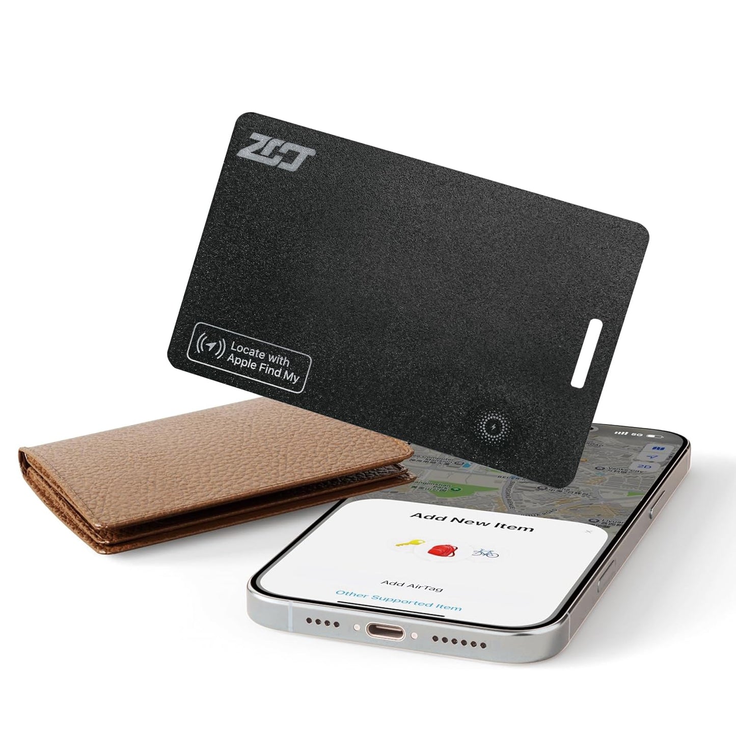 ZCJ Wallet Tracker Card, Compatible with Find My App(iOS Only), for Luggage Tag, Purse, Passport,Key,IP67 Waterproof,Slim Smart Bluetooth Tracking Tag with Key Chain Hole (Recharge Version -1 Pack)