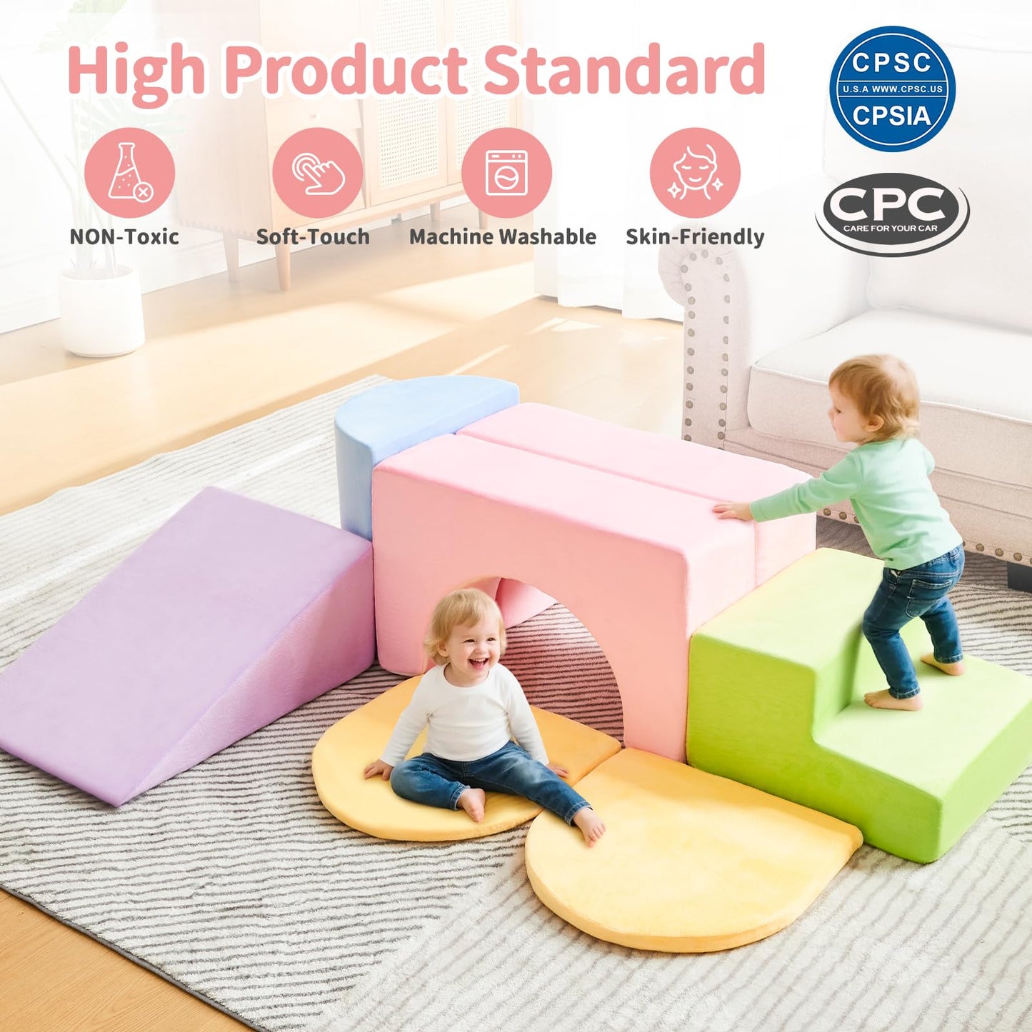 IFNOW Climbing Toys for Toddlers Indoor,7-Piece Foam Toddler Climbing Blocks Set, Colourful Soft Play Climbing,Play Gym Climber Structures for Toddler,Climb and Crawl Play Set with Widended Velcro