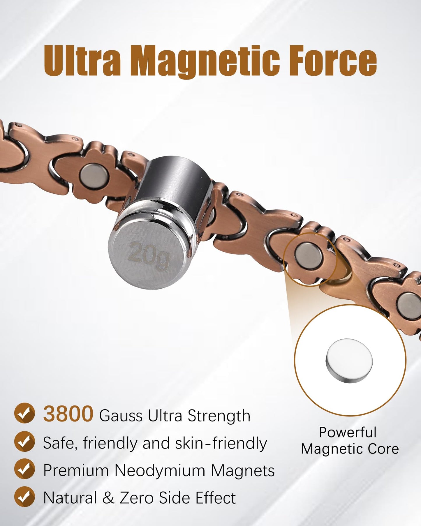 Jeracol Copper Bracelet & Ring for Women, Ultra Strength Magnetic Bracelet with 3800 Gauss Magnets, Four-Leaf Clover & Infinity Heart & Crystal, Adjustable Tools & Jewelry Gift Box(Copper Style)