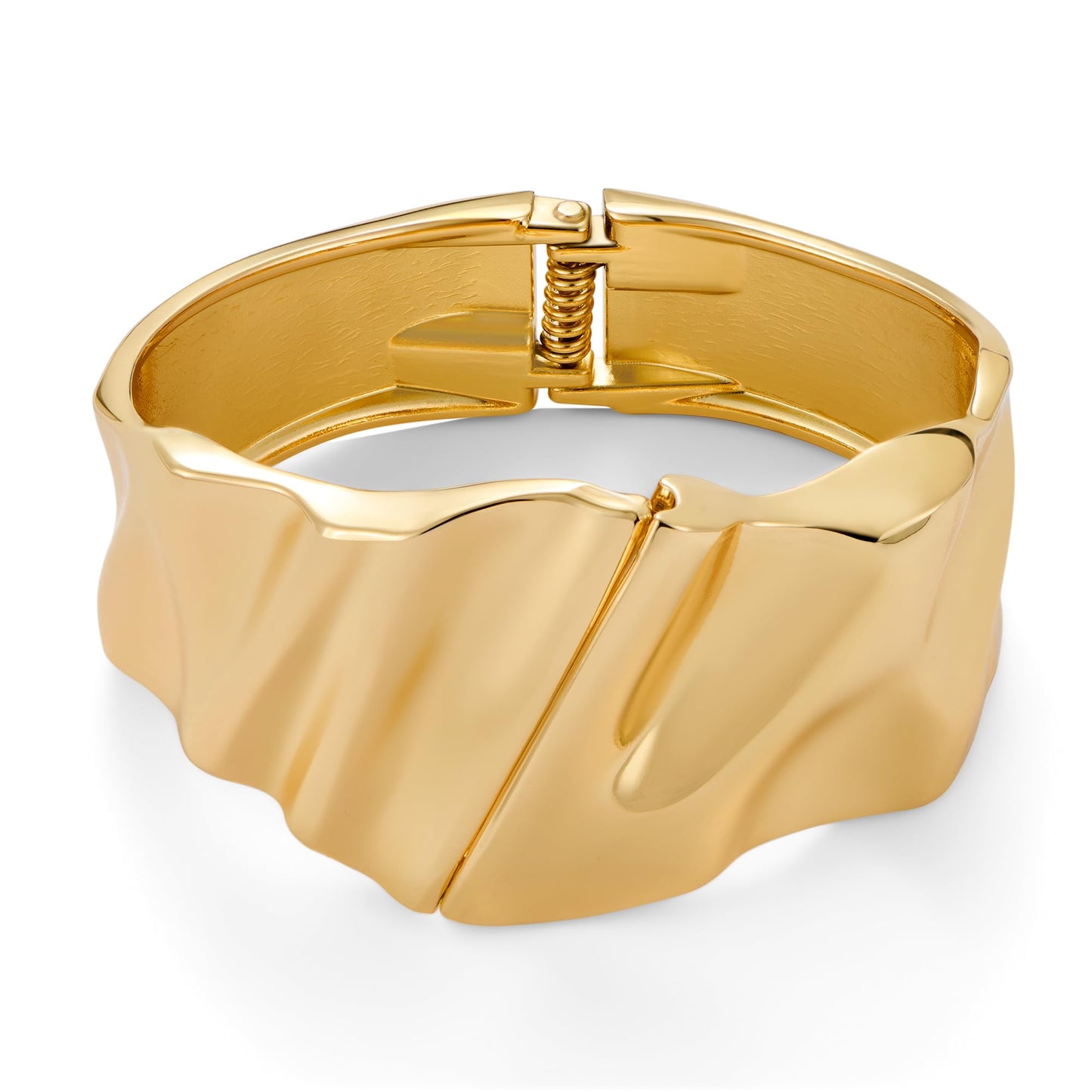 HUAYUNFANG Chunky Gold Bangle Bracelet for Women Wide Irregular Polished Statement Cuff Bracelet Spring Hinged Open Bangle Bracelets
