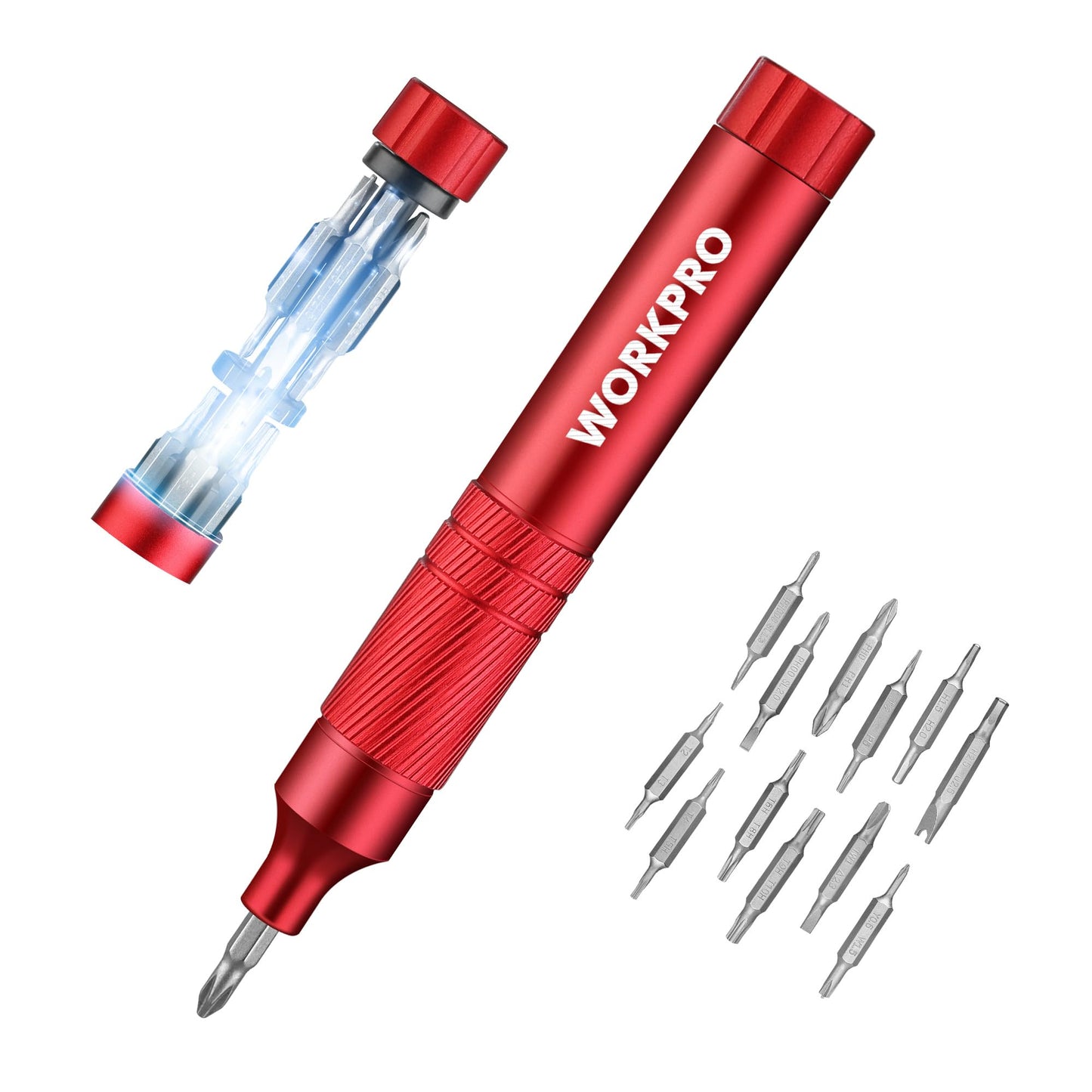WORKPRO 24 in 1 Multi Bit Mini Screwdriver Set Magnetic, Manual Pen Screwdrivers, Tough S2 Steel Small Screwdriver Bits for Eyeglass, Watch, Laptop, Phone, Jewelry and Electronic, Red