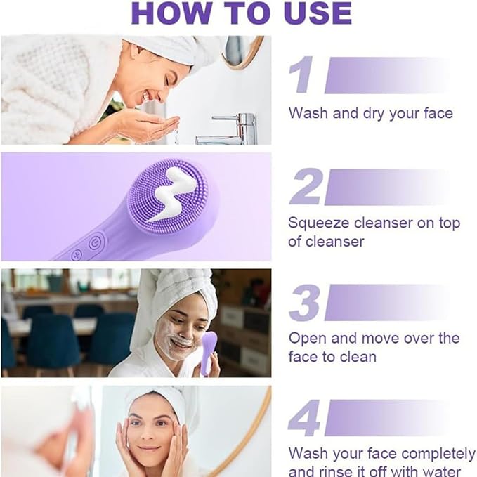 Facial Cleansing Brush face Scrubber Waterproof and Rechargeable Face Scrub Brush for Men & Women, Electric Silicone Face Scrubber for Facial, Electric Deep Cleaning, Exfoliating and Massaging