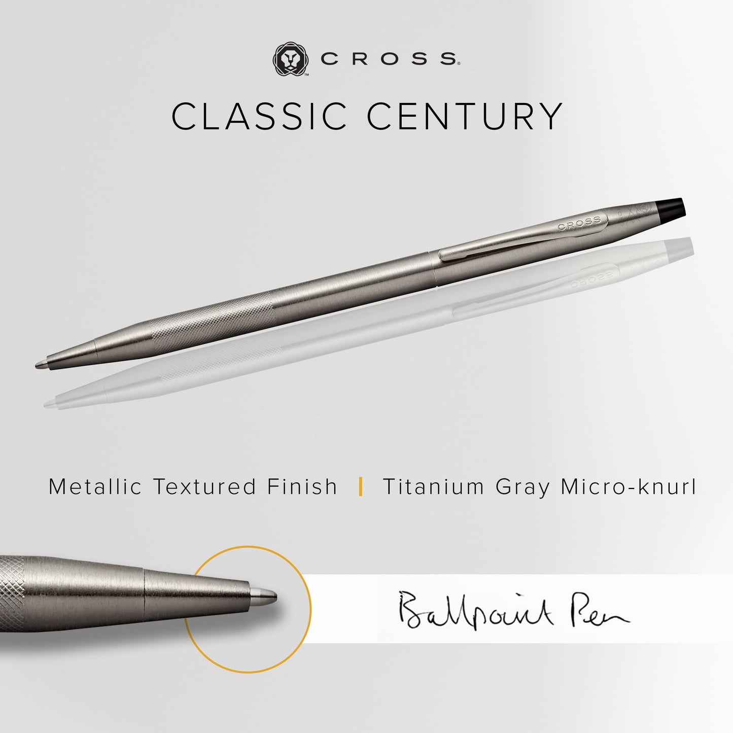 Cross Classic Century Refillable Ballpoint Pen Presented in a Luxury Gift Box - Medium Point, Black Ink, Titanium Gray Micro-knurl