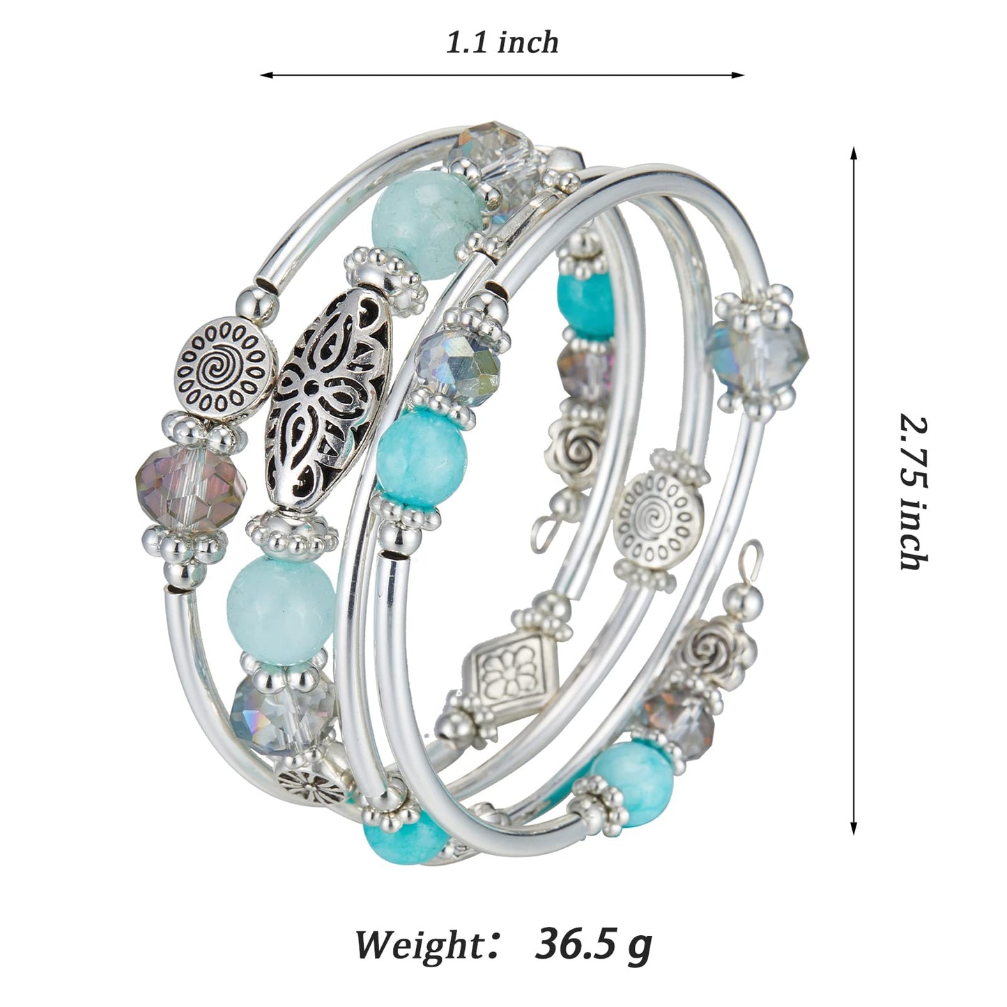 FULU AUTUMN Stackable Beaded Bracelets for Women Boho Wrap Silver Bracelet Layered Fashion Jewelry Gifts for Her(Turquoise)