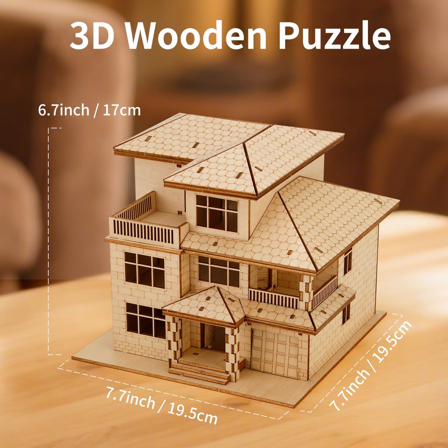 3D Wooden Puzzles for Adults,DIY Color Modern Villa Wooden Model Kits,Creative Art Ornaments,Gift on Birthday