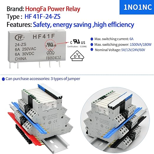 3 Pcs Miniature 5 Volt DC Relay HF41F/5-ZS 5 Pin 1NO 1NC 6A SPDT with LED Indicator, Socket Base and DIN Rail Module