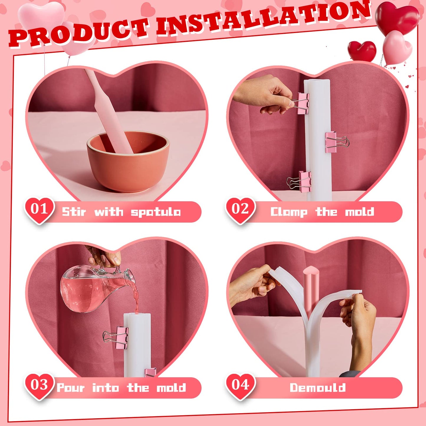 Tessco for you Heart Shaped Long Tube Silicone Mold Tree Shape Soap Embed Molds Column Making Supplies with Spatula 3 Pcs Binder Clips for Christmas Soap Chocolate Candy Cake