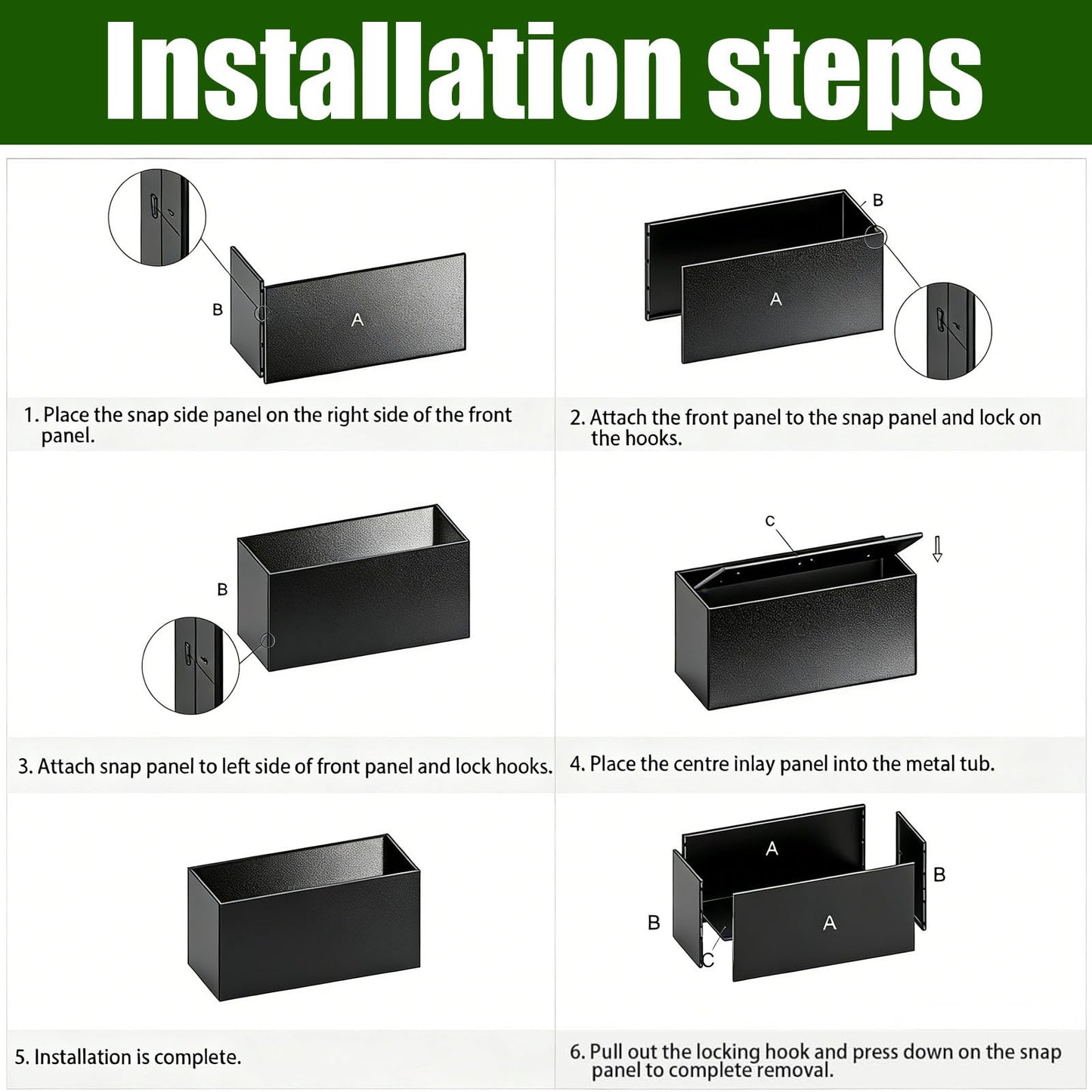 Metal Rectangular Planter, Metal Planter Box, 38" L x 13" W x 30" H Large Heavy Duty Tall Black Planter Box with Drainage Holes and Adjustable Balancing Feet Ideal for Porch, Garden, Patio, Yard
