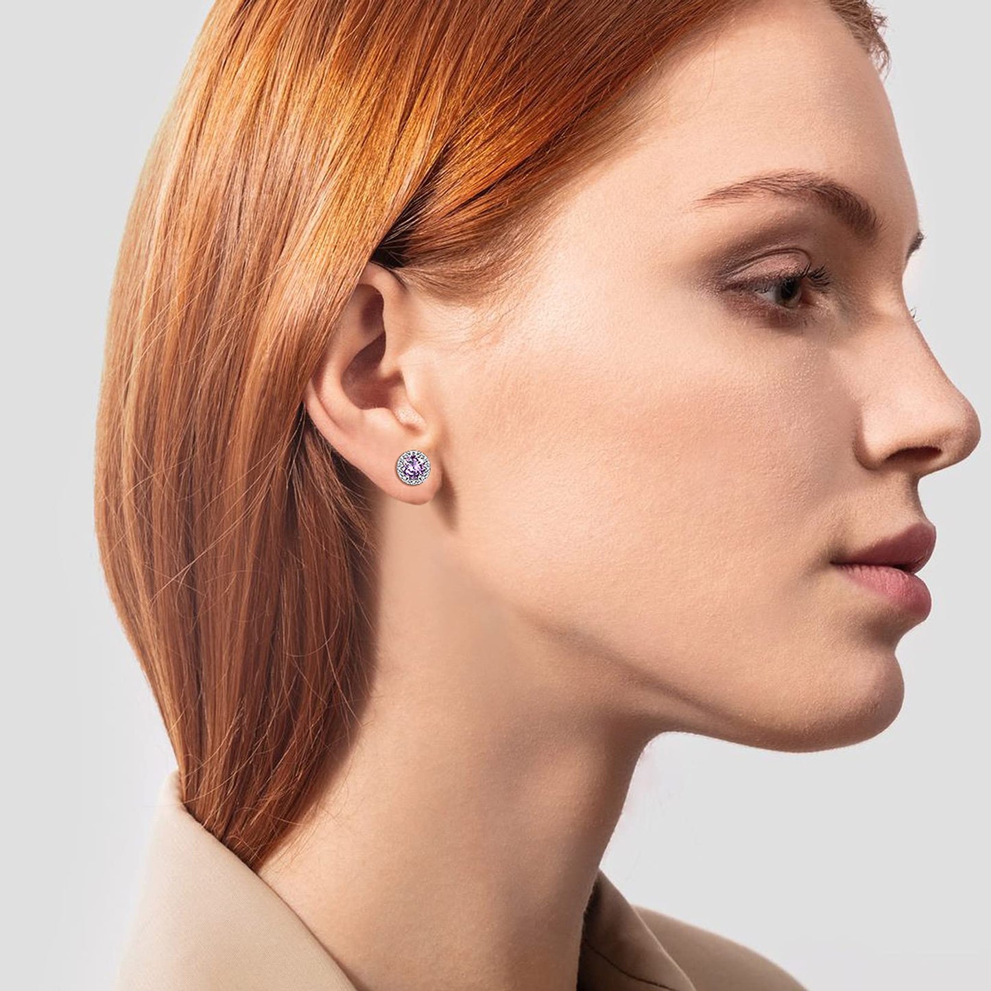 Bestyle Flattering June Alexandrite Round Crystal Earrings CZ Stud Earrings for Women Dainty 925 Sterling Silver Hypoallergenic Earrings for Women