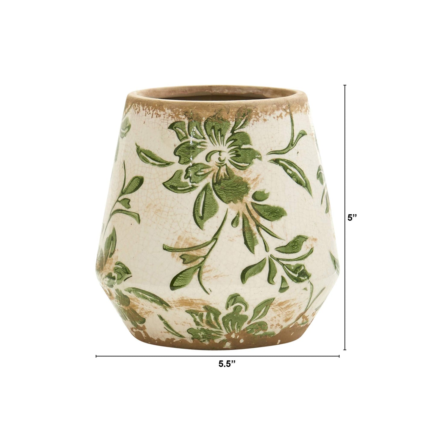 5.5in. Tuscan Ceramic Green Scroll Planter
