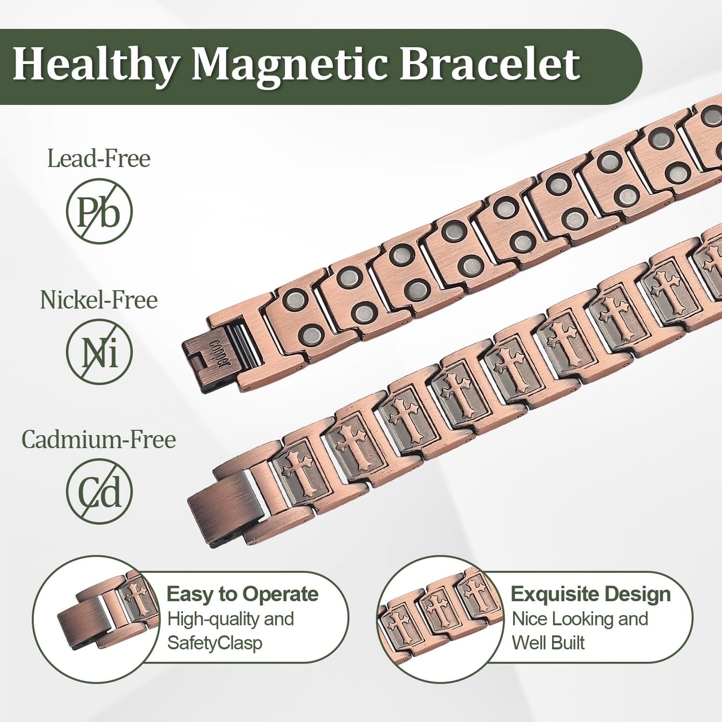 Fashtour Copper Cross Bracelet for Men, Ultra Strength Cross Bracelet With Ring Include Adjustable Link, Jewelry Gift