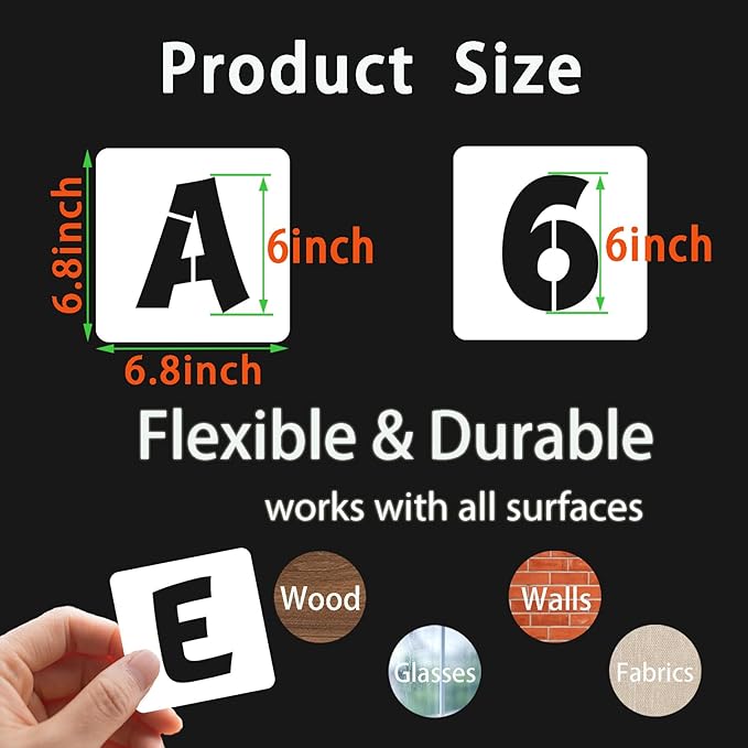 BAMIDELE 6 Inch Letter and Number Stencils, 40 Pcs Reusable Plastic Alphabet Spray Paint Stencils for Painting on Wood, Wall, Fabric, Rock, Chalkboard, Door Porch, Signage, DIY Craft Decoration