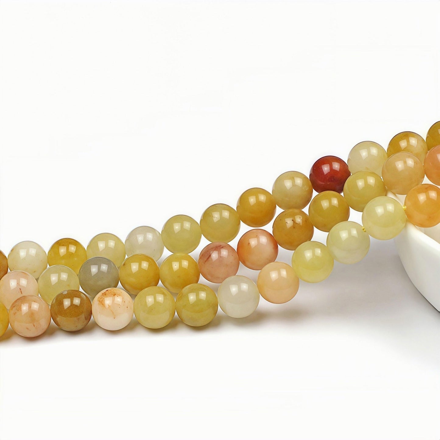 MJDCB Natural Stone Beads 8mm 43pcs Round Mixed Color Yellow Jade Loose Gemstone Bead Charms for Jewelry Making Bracelet Necklace Earring Pendant