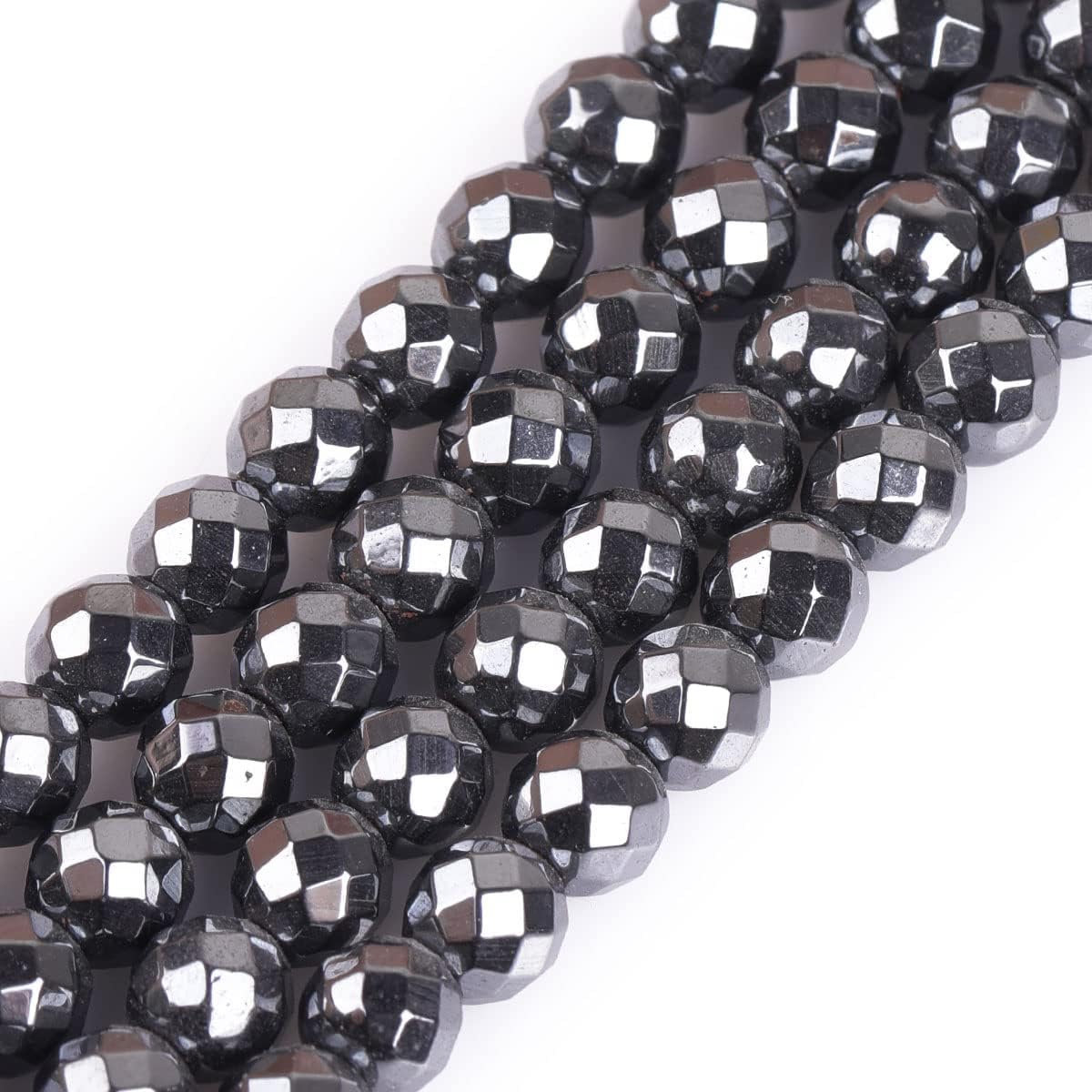 HAAMIIQII 50pcs 8mm Natural Black Hematite Loose Gemstone Beads Faceted Round Spacer Stone Beads for Jewelry Making DIY Bracelets Necklaces Crafting