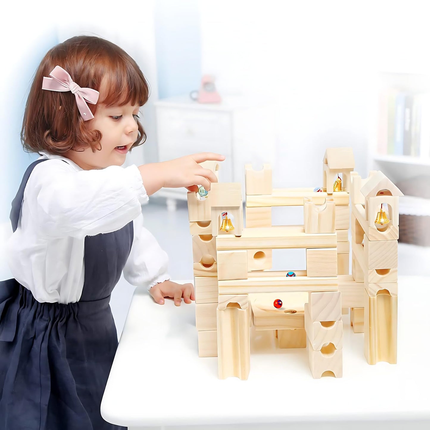 Wooden Marble Run for Kids Ages 4-8 – 80 Pieces Marble Rush Track Maze Construction Toy, STEM Building Blocks, Educational Gift for Boys & Girls