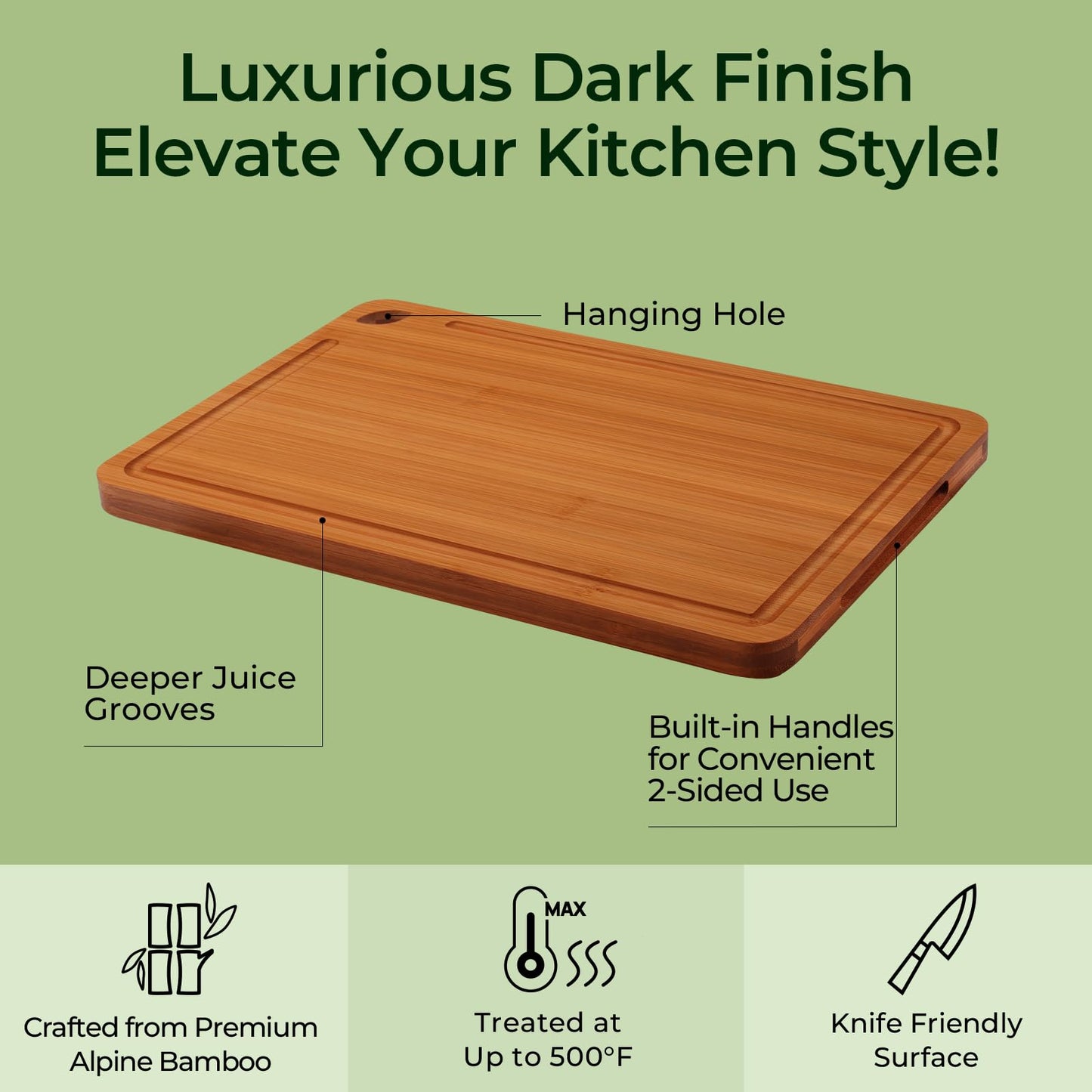 Keechee Butcher Block 2-Pcs Carbonized Bamboo Cutting Board Set With Juice Groove For Meal Prep & Cheese Serving - Ideal Kitchen Gift Set of 2 (M+L)