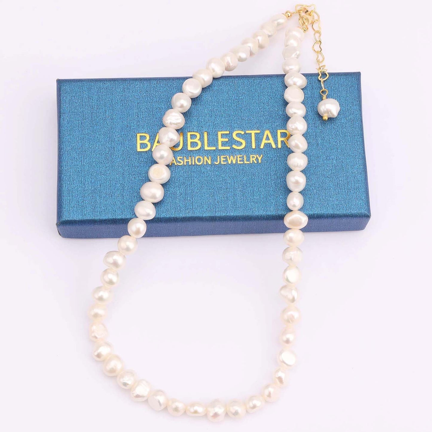 BaubleStar Natural Freshwater Baroque Pearl Necklace White Cultured Pearls Beaded Choker for Women Classic Elegant Jewelry for Wedding Bride Bridesmaids