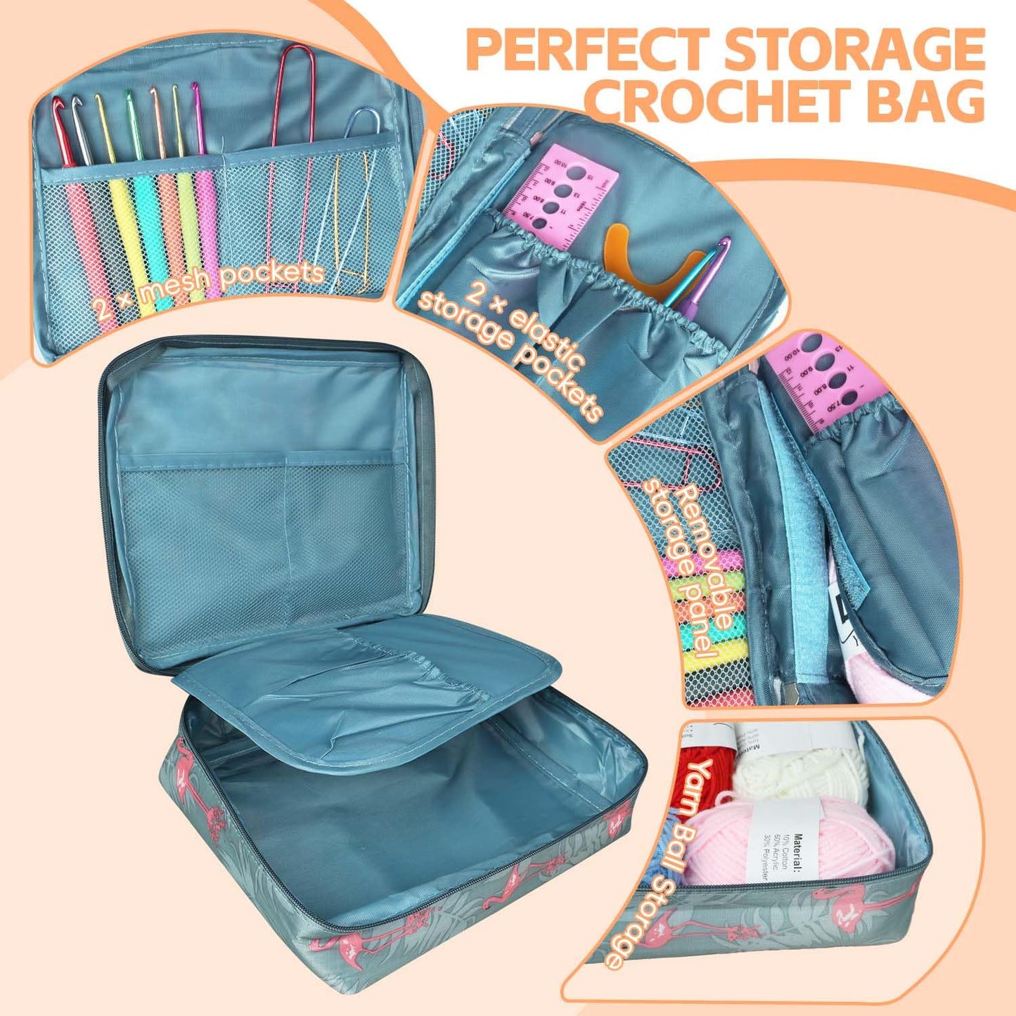 58pcs Crochet Kit Beginners, Crochet Hook Set with Yarn, Portable Crocheting Kit for Starter, Ergonomic Crochet Needles Tools DIY Knitting Accessories for Experienced Crochet Lovers, Flamingo