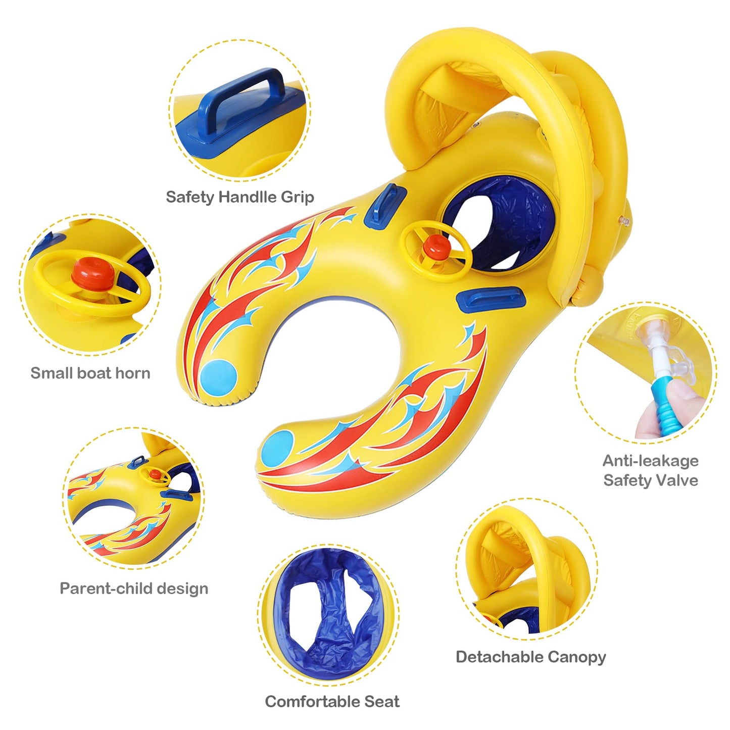 EEOCWF Mommy Baby Pool Float with Canopy Detachable, Interactive Parents Toddlers Swimming Ring, Inflatable Infant Pool Floaty Toddler Floats with Handle for Summer
