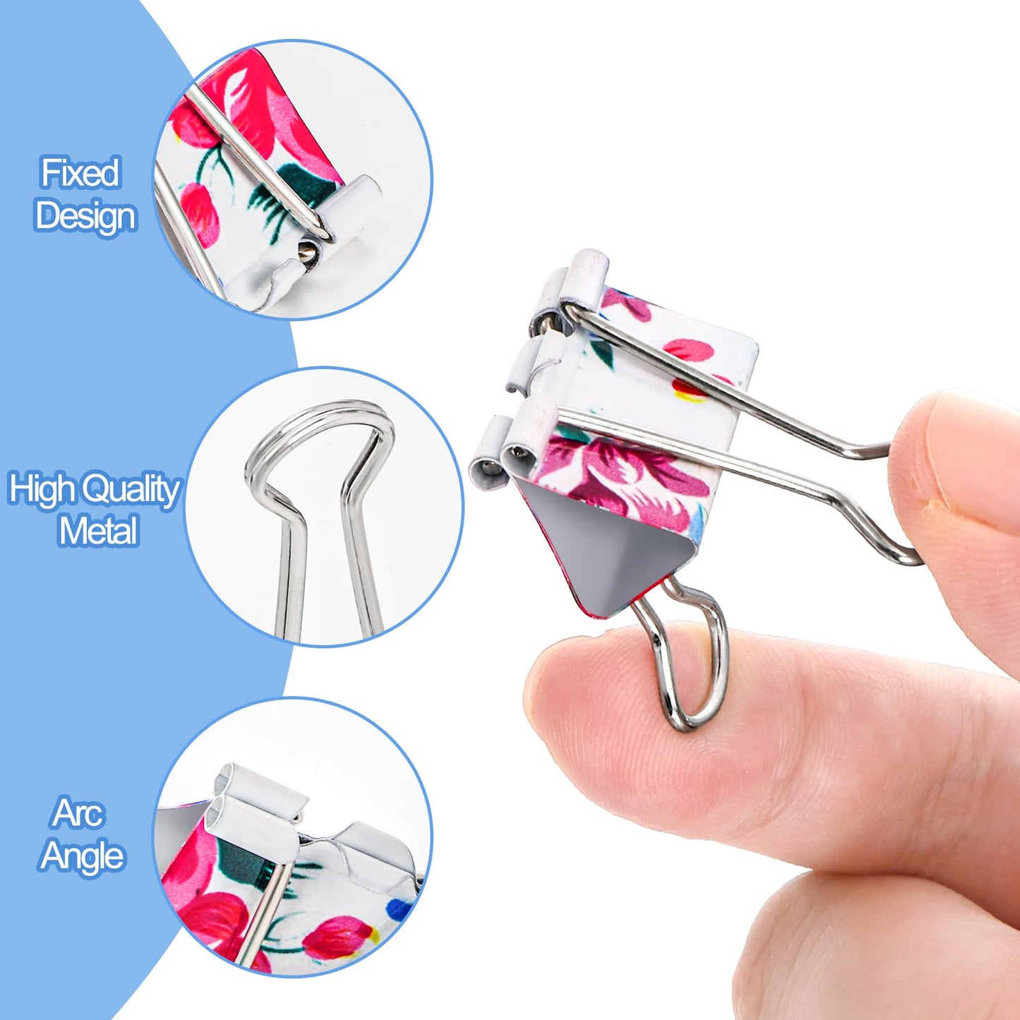 Fasmov 148 Pcs Cute Binder Clips with 3 Sizes (Small/Medium/Large), Office Stationery Clips for Organizing Papers, Crafting & DIY Projects, Paper Clamps Perfect for Office, School, and Home Use