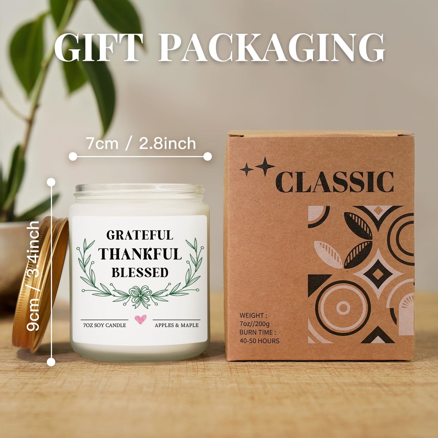 Gifts for Women Men, Grateful Thankful Blessed Candle Gift - Apple Maple Scented, Thanksgiving Housewarming Gifts for Hostess Friend, Christian Gift for Women, Fall Decorations for Home