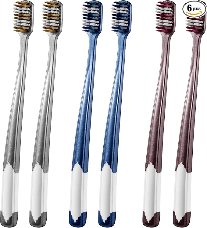Fregum 8811 Toothbrush Soft Bristle Adult - Dual Bristle Design, Spiral & Medium Soft Bristles, 6 Count