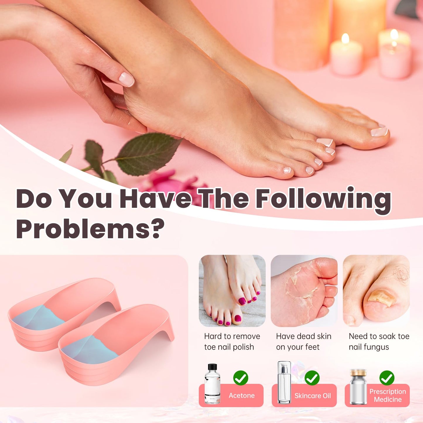 Yokilly Toe Nail Soaking Bowl: Large Size Acetone Proof Toe Soaking Tray for DIY enthusiasts Home Use - Shoe Design Foot Soaking Bath Tub for Soak Off Dip Powder Gel Polish Remover (Pink)