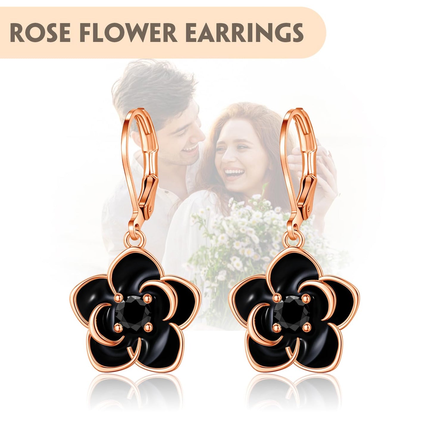 HELORET Rose Earrings Dangle Earrings Flower Leverback Earrings Rose Flower Jewelry for Women