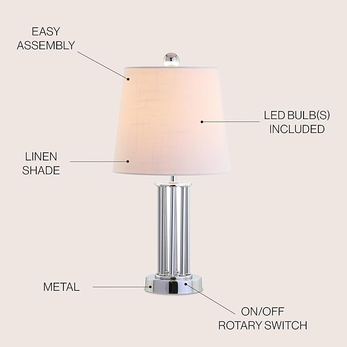 JONATHAN Y 18" Chrome Lillian Metal Mini LED Table Lamp, Modern Transitional Tri-Pillar Iron Bedside Lamp for Living Room Bedroom, White Linen Shade, LED Bulb Included JYL2025A