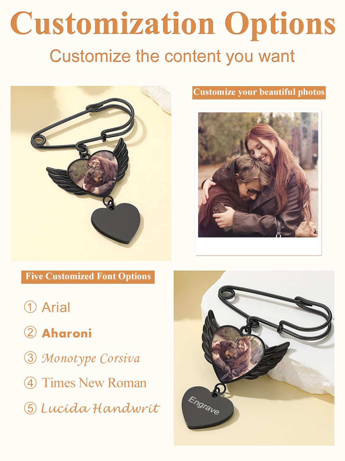 Custom4U Wedding Charms for Bouquet Custom Pictures Customized Photo Pins Heart Shaped Memory Charms Funeral Boutonniere