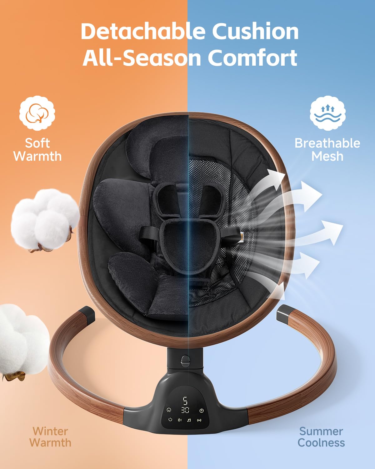 Baby Swings for Infants, Electric Infant Swing with 5 Speed Modes, 5-Point Harness, 3 Timer Settings, Built-in Lullabies & Bluetooth, Portable Modern Swing for Indoor & Outdoor (Black)