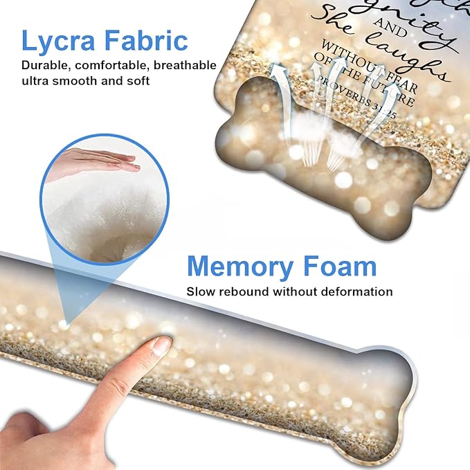 Wrist Rest Support Ergonomic Gel Mouse Pad & Memory Foam Keyboard Set, Non-Slip Rubber PU Base for Home Office Working Studying Easy Typing & Pain Relief - Bible Verses Proverbs 31:25