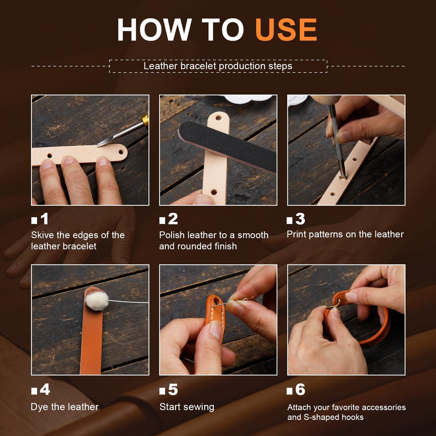 CBHGFEA Leather Crafting Kit, Leather Working Kit, Craft Kits for Adults, Leather Crafting Tools with a Wristband Making Video Tutorial for DIY Beginners