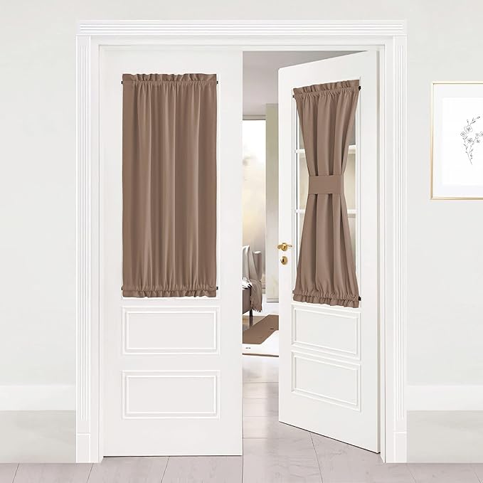 NICETOWN Blackout French Door Curtain - Energy Efficient Blackout Thermal Insulated Sidelight Panel Short Curtain Blind for Patio Door/Glass Door (One Piece, W25 x L40-Inch, Cappuccino)