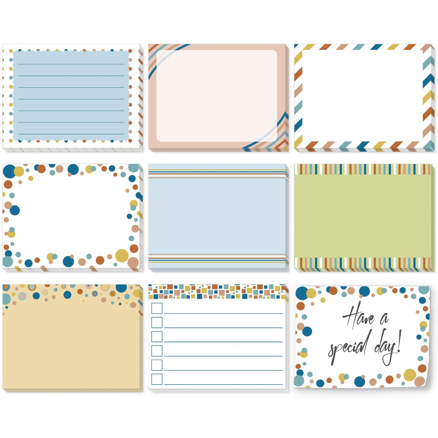 GLOBLELAND 8 Pads 400 Sheets Polka Dots Sticky Notes Set 4x3 inch Self-Adhesive Memo Pads Stripes Post it Notes for Journaling Planners Office Meeting Craft Lovers