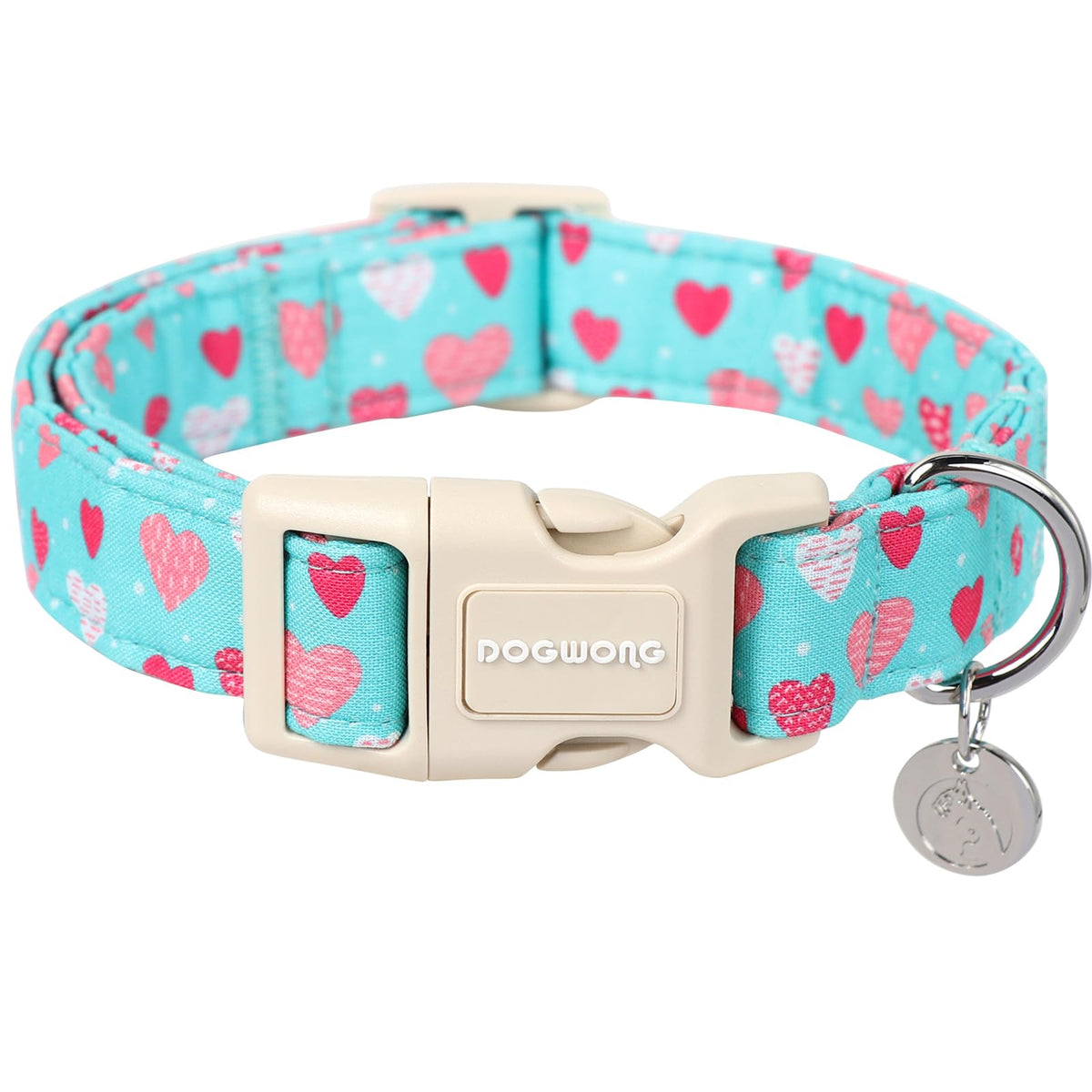 DOGWONG Cotton Hemp Dog Collar, Heavy-Duty Blue Dog Collar Adjustable Soft Natural Fabric Cute Wedding Puppy Necklace for Small Medium Large Dogs