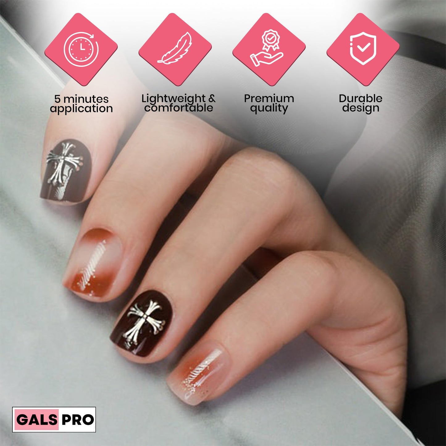 GALSPRO Short Press on Nails - Set of 24 Fake Nails with Designs in 12 Different Sizes for Perfect Fit, Cute False Nails Kit for Women with 0.07oz Nail Glue (NAILCRAFT SQUARE SHAPE, Short)