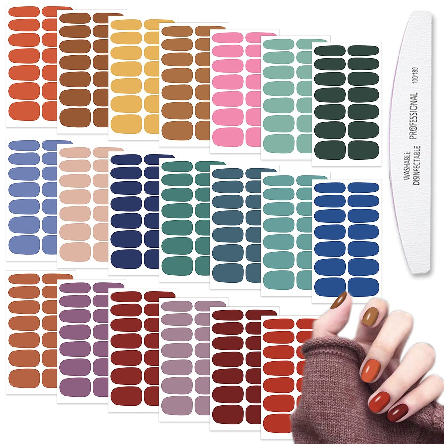 WOKOTO 20 Sheets Solid Color Nail Polish Strips - Self-Adhesive Press On Nail Polish Stickers & Wraps for Women with Nail File Gel Nail Strips Full Wraps for Women Nails Art
