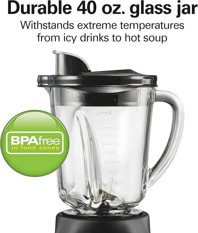 Hamilton Beach Blender for Smoothies with 5 Functions Including Auto Smoothie Cycle, Wave Action System for Ultra Smooth Results, 850 Watts, 40oz BPA Free Glass Jar, Stainless Steel (56208)